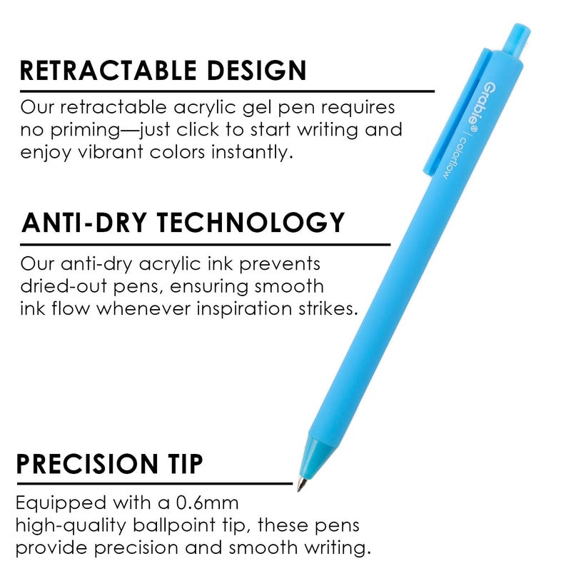 Grabie Retractable Gel Pens, 0.6mm Fine Point Acrylic Gel Pens for Journaling Note Taking, Pack of 12 - Image 2